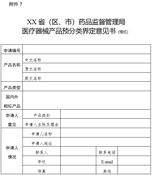 XX?。▍^、市）藥品監督管理局醫療器械產品預分類界定意見書（格式）（2024年第59號）(圖1)